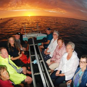 Sunset in the Glass Bottom Boat at the Abrolhos Islands