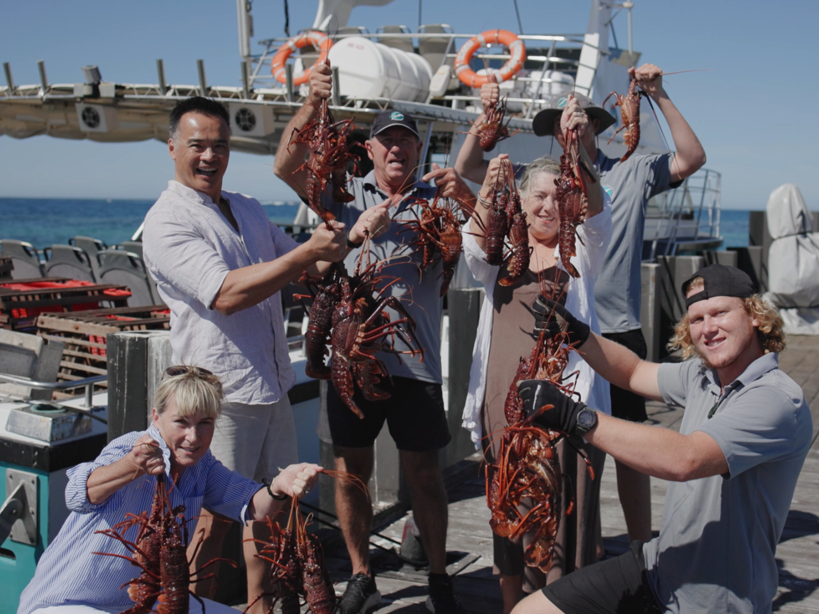 Group Photo of Guests & Crew at the End of an Eco Abrolhos Cruises - Geraldton lobster Pot Pull